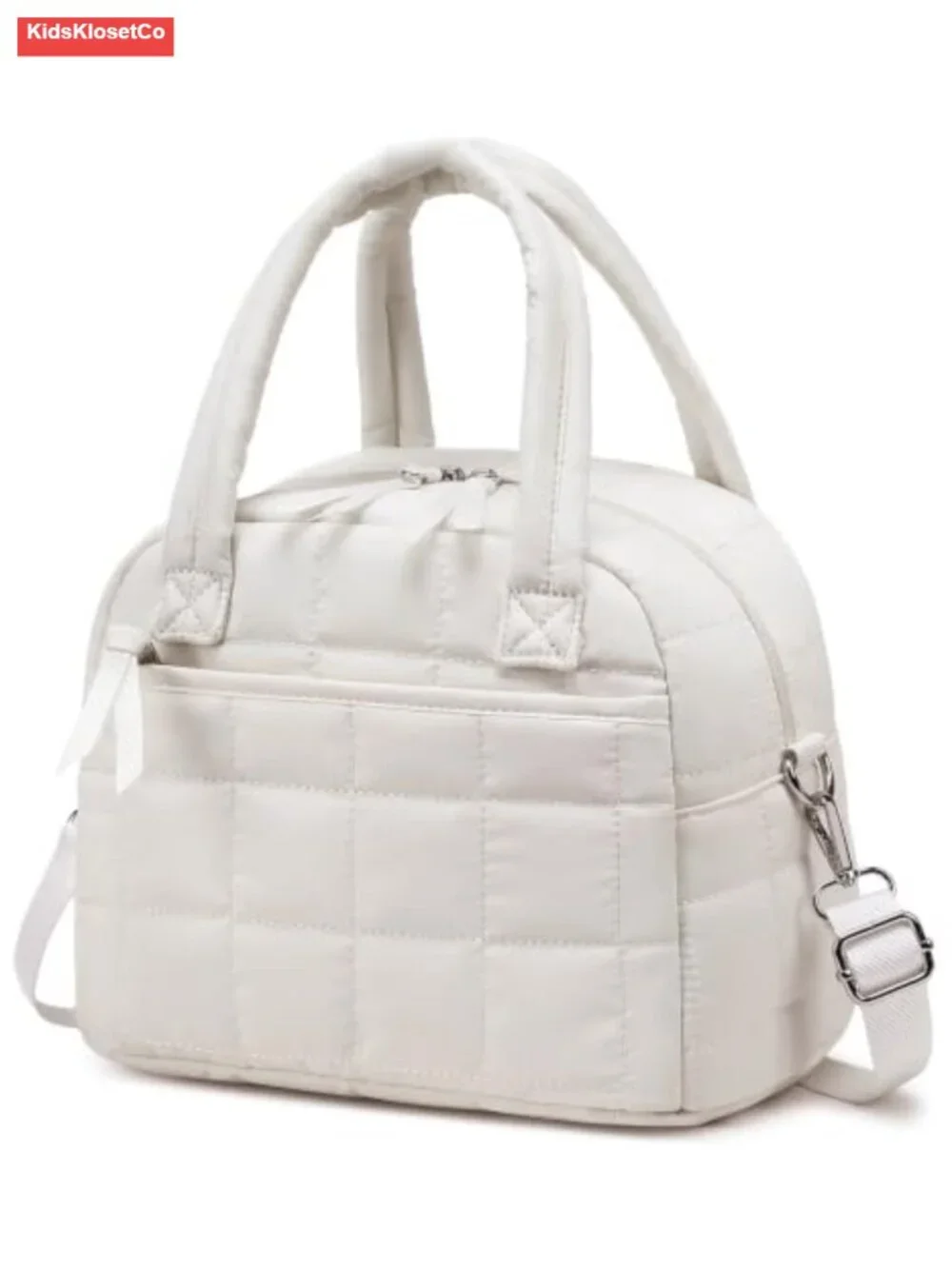 Quilted Insulated Lunch Bag Water-Resistant Puffy Tote Adjustable Strap